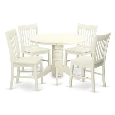 East West Furniture Dining Room Set Linen White, Shno5-lwh-w
