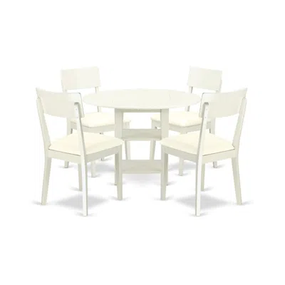 East West Furniture Dining Room Set Linen White, Suad5-lwh-lc