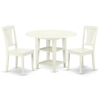 East West Furniture Dining Room Set Linen White, Suav3-lwh-w