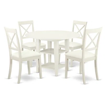 East West Furniture Dining Room Set Linen White, Subo5-lwh-lc