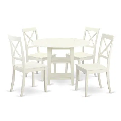 East West Furniture Dining Room Set Linen White, Subo5-lwh-w In Blue