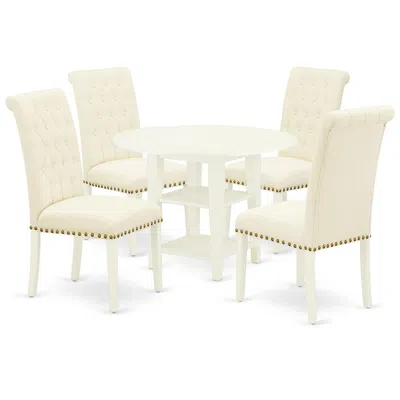 East West Furniture Dining Room Set Linen White, Subr5-lwh-02