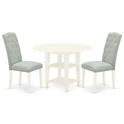 East West Furniture Dining Room Set Linen White, Suce3-lwh-15 In Blue