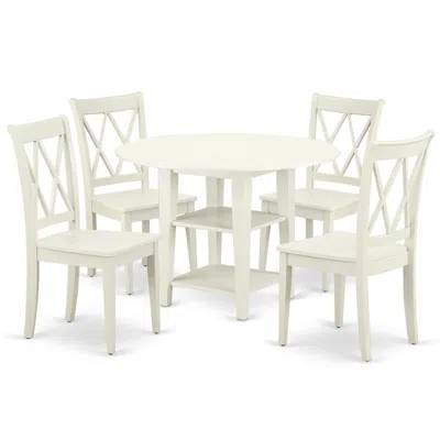 East West Furniture Dining Room Set Linen White, Sucl5-lwh-w