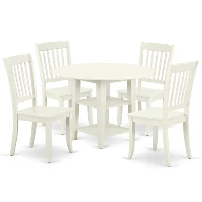 East West Furniture Dining Room Set Linen White, Suda5-lwh-w