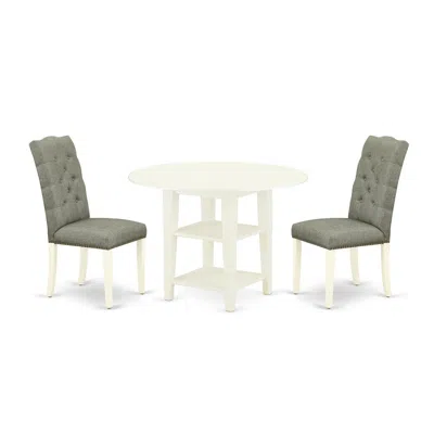 East West Furniture Dining Room Set Linen White, Suel3-lwh-07
