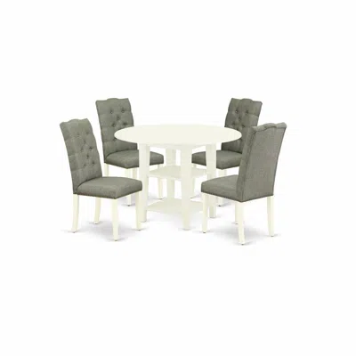 East West Furniture Dining Room Set Linen White, Suel5-lwh-07