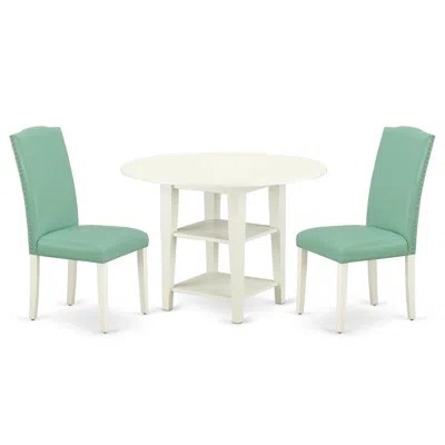 East West Furniture Dining Room Set Linen White, Suen3-lwh-57 In Green