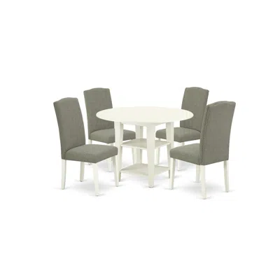 East West Furniture Dining Room Set Linen White, Suen5-lwh-06 In Blue