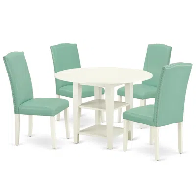 East West Furniture Dining Room Set Linen White, Suen5-lwh-57 In Burgundy