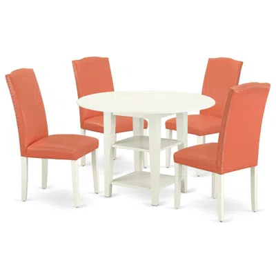 East West Furniture Dining Room Set Linen White, Suen5-lwh-78 In Blue