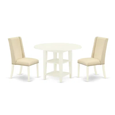 East West Furniture Dining Room Set Linen White, Sufl3-lwh-01 In Blue