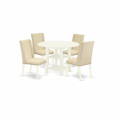 East West Furniture Dining Room Set Linen White, Sufl5-lwh-01