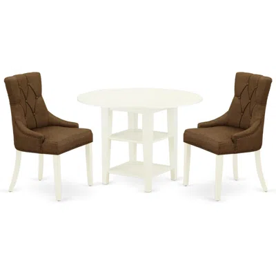 East West Furniture Dining Room Set Linen White, Sufr3-lwh-18 In Brown