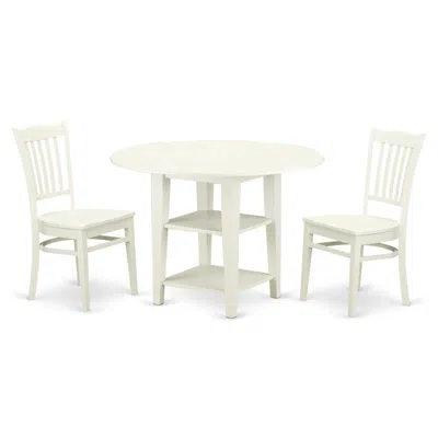 East West Furniture Dining Room Set Linen White, Sugr3-lwh-w