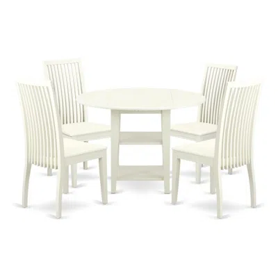 East West Furniture Dining Room Set Linen White, Suip5-lwh-w