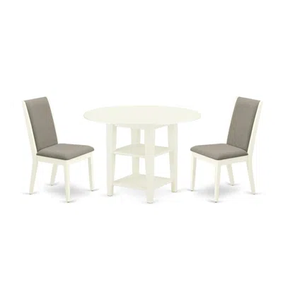 East West Furniture Dining Room Set Linen White, Sula3-lwh-06