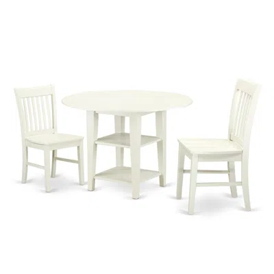 East West Furniture Dining Room Set Linen White, Suno3-lwh-w
