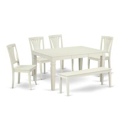 East West Furniture Dining Room Set Linen White, Weav6c-lwh-w