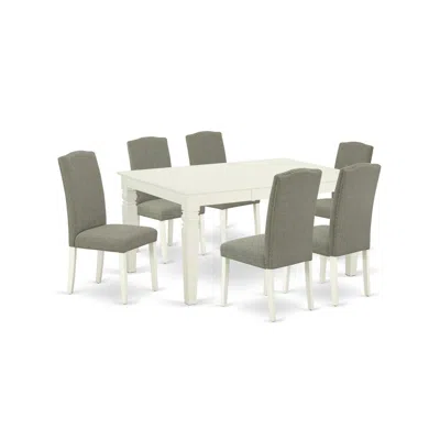 East West Furniture Dining Room Set Linen White, Ween7-lwh-06 In Green