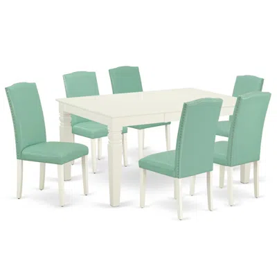 East West Furniture Dining Room Set Linen White, Ween7-lwh-57 In Green