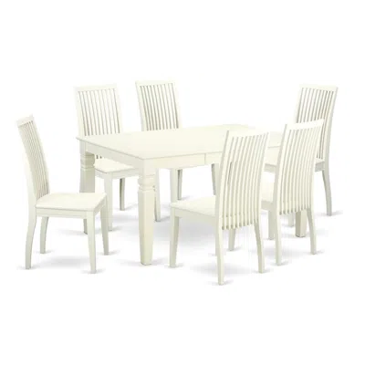 East West Furniture Dining Room Set Linen White, Weip7-lwh-w