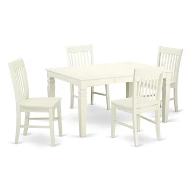 East West Furniture Dining Room Set Linen White, Weno5-lwh-w
