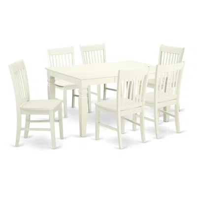 East West Furniture Dining Room Set Linen White, Weno7-lwh-w