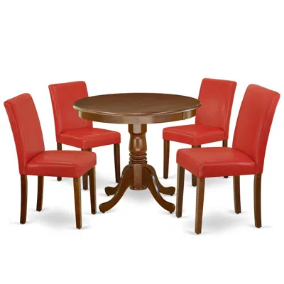 East West Furniture Dining Room Set Mahogany, Anab5-mah-72 In Red