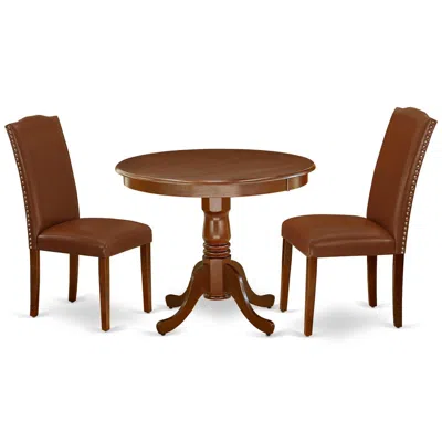 East West Furniture Dining Room Set Mahogany, Anen3-mah-66 In Brown