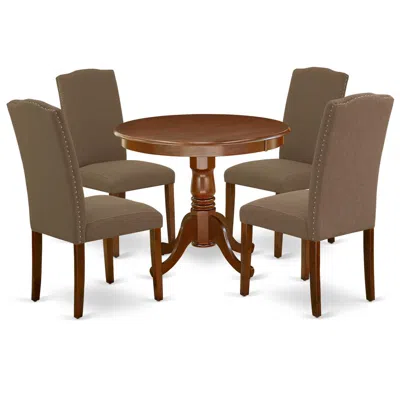 East West Furniture Dining Room Set Mahogany, Anen5-mah-18 In Brown