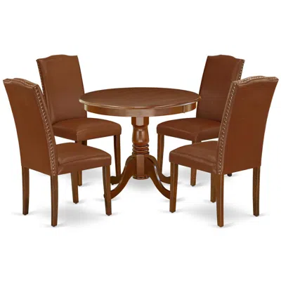East West Furniture Dining Room Set Mahogany, Anen5-mah-66