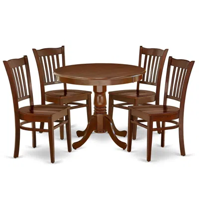 East West Furniture Dining Room Set Mahogany, Angr5-mah-w In Brown