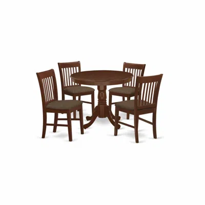 East West Furniture Dining Room Set Mahogany, Anno5-mah-c In Brown