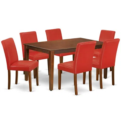 East West Furniture Dining Room Set Mahogany, Caab7-mah-72 In Red