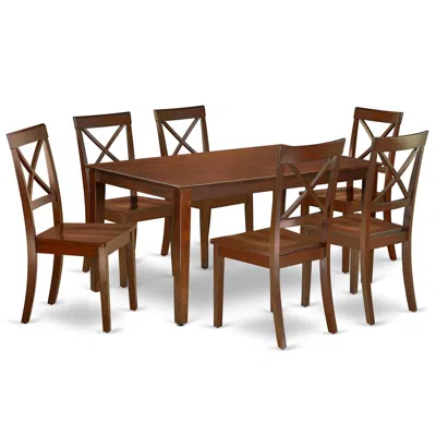 East West Furniture Dining Room Set Mahogany, Cabo7-mah-w In Brown