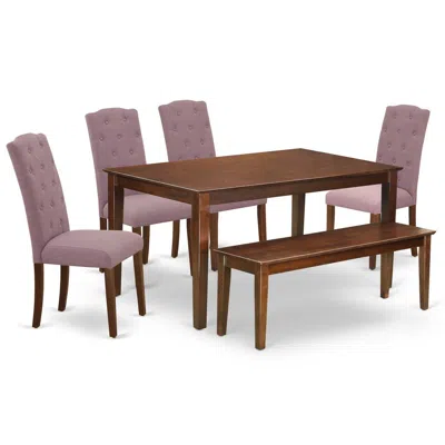 East West Furniture Dining Room Set Mahogany, Cace6-mah-10 In Pink