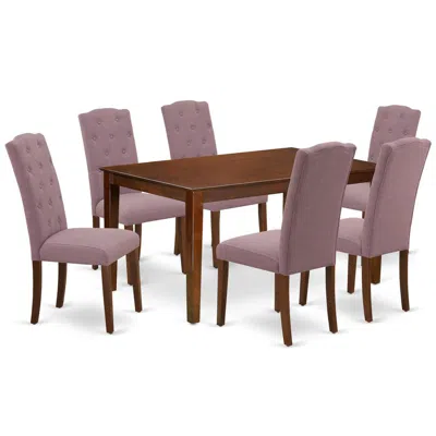 East West Furniture Dining Room Set Mahogany, Cace7-mah-10 In Pink