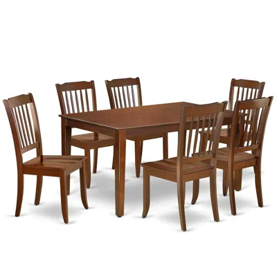 East West Furniture Dining Room Set Mahogany, Cada7-mah-w In Brown