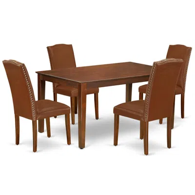East West Furniture Dining Room Set Mahogany, Caen5-mah-66 In Brown
