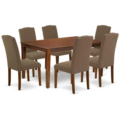 East West Furniture Dining Room Set Mahogany, Caen7-mah-18 In Brown