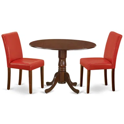 East West Furniture Dining Room Set Mahogany, Dlab3-mah-72 In Red