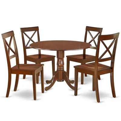 East West Furniture Dining Room Set Mahogany, Dlbo5-mah-w