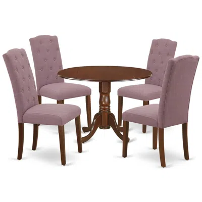 East West Furniture Dining Room Set Mahogany, Dlce5-mah-10