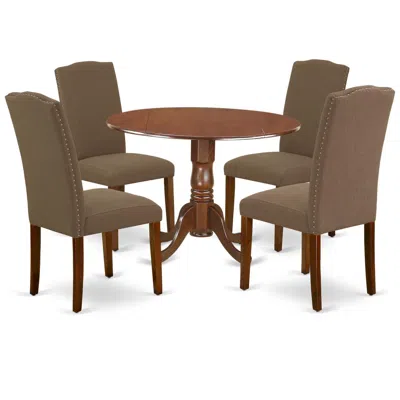 East West Furniture Dining Room Set Mahogany, Dlen5-mah-18 In Brown