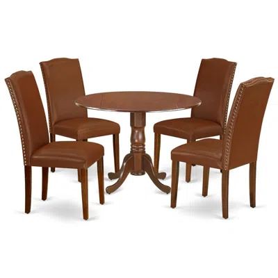East West Furniture Dining Room Set Mahogany, Dlen5-mah-66 In Brown