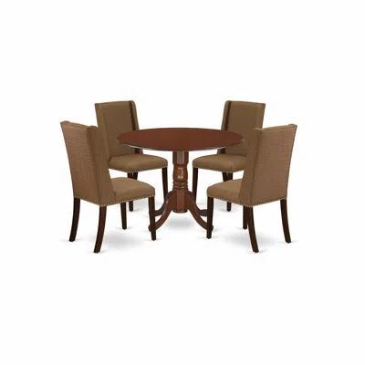 East West Furniture Dining Room Set Mahogany, Dlfl5-mah-18