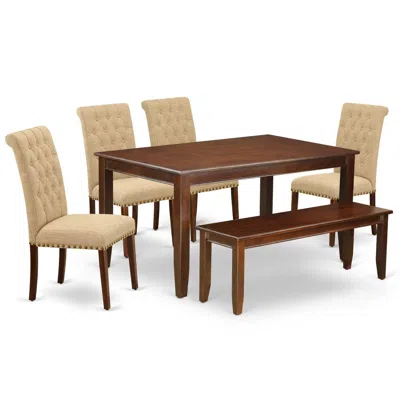East West Furniture Dining Room Set Mahogany, Dubr6-mah-04