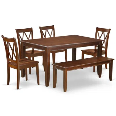 East West Furniture Dining Room Set Mahogany, Ducl6-mah-w In Brown