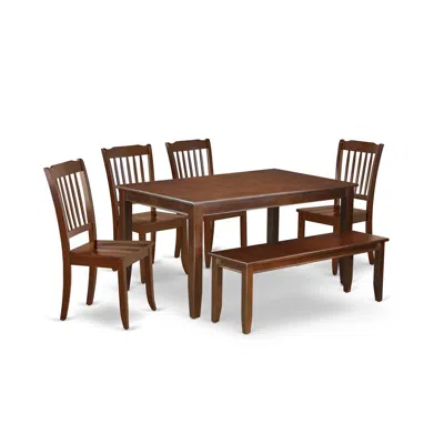 East West Furniture Dining Room Set Mahogany, Duda6-mah-w In Brown